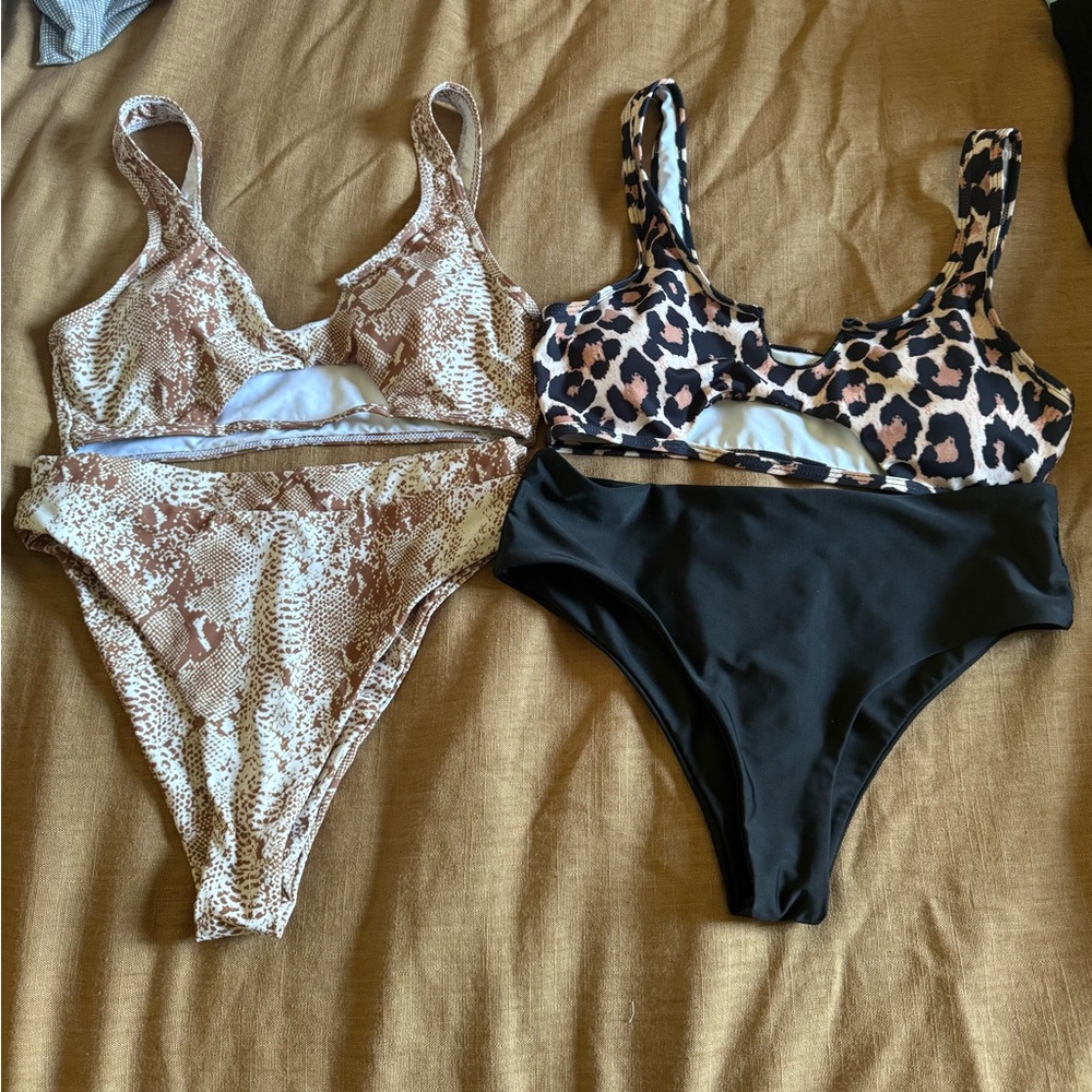 Peekaboo High Waisted Animal Print Bikini Swim Suits - Size Medium